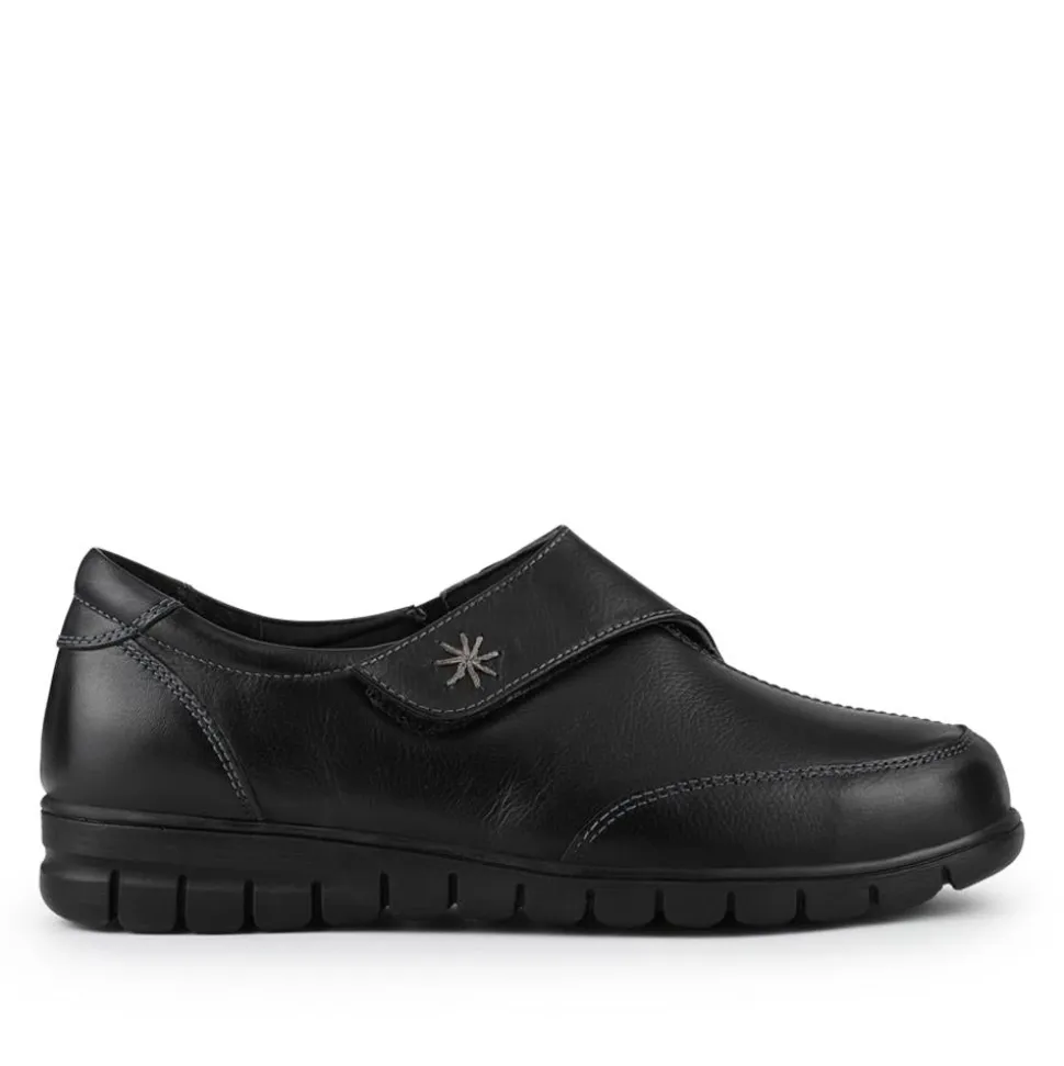 Wide Fit Leather Touch-Fasten Monk Shoes - Black