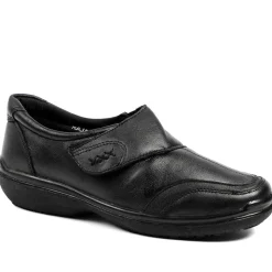 Wide Fit Leather Touch Fasten Monk Shoes - Black
