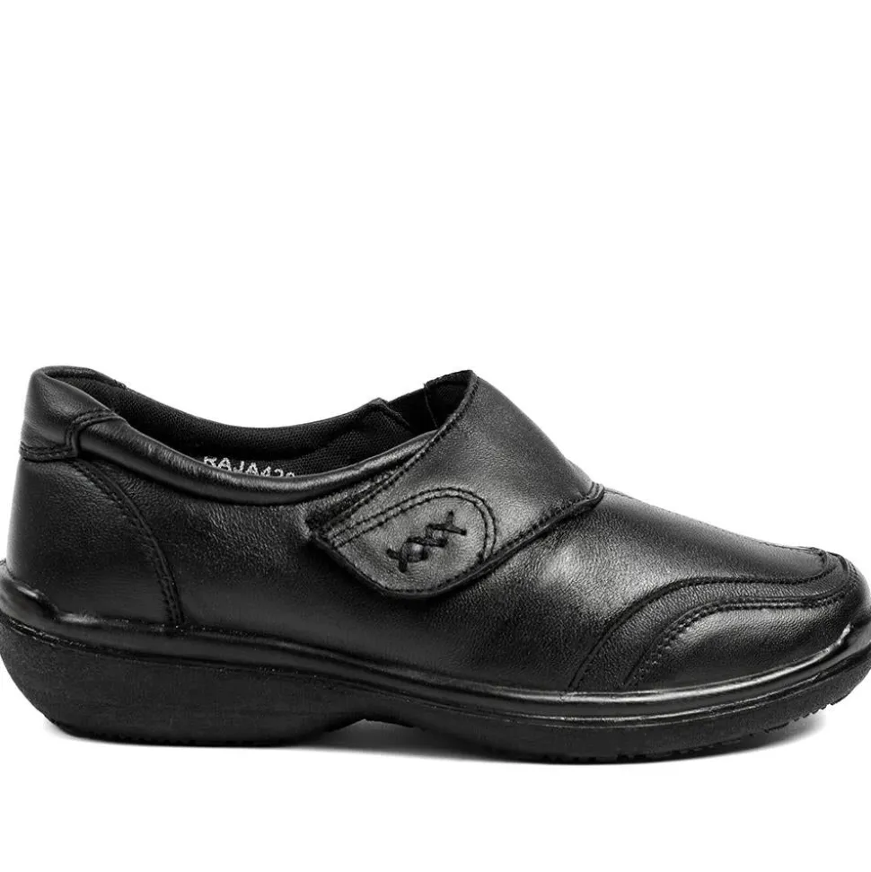 Wide Fit Leather Touch Fasten Monk Shoes - Black