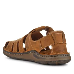 Wide-Fit Leather Touch-Fasten Sandals - Tan