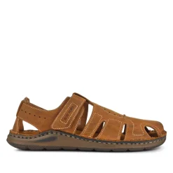 Wide-Fit Leather Touch-Fasten Sandals - Tan