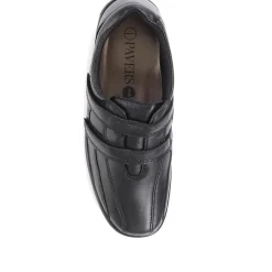 Wide Fit Leather Touch Fasten Shoes - Black