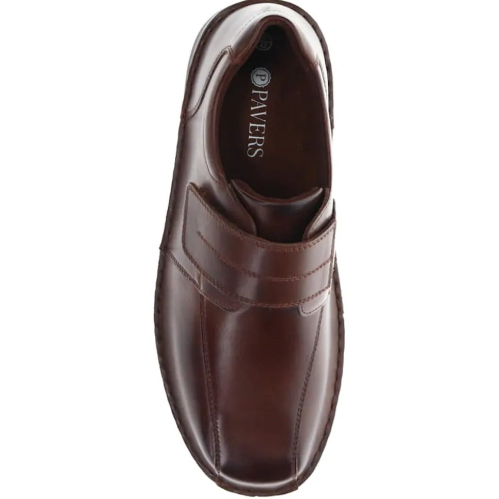 Wide Fit Leather Touch-Fasten Shoes - Dark Brown