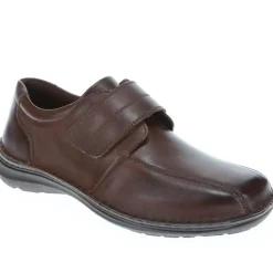 Wide Fit Leather Touch-Fasten Shoes - Dark Brown