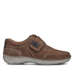 Wide-Fit Leather Touch-Fasten Shoes - Dark Brown