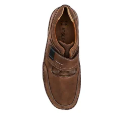 Wide-Fit Leather Touch-Fasten Shoes - Dark Brown
