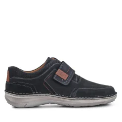 Wide-Fit Leather Touch-Fasten Shoes - Navy
