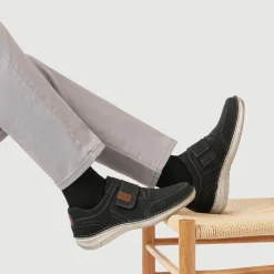 Wide-Fit Leather Touch-Fasten Shoes - Navy