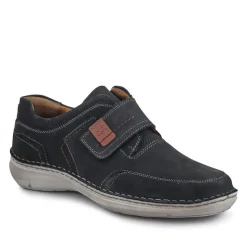 Wide-Fit Leather Touch-Fasten Shoes - Navy