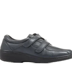 Wide Fit Leather Touch Fasten Shoes - Navy