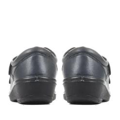 Wide Fit Leather Touch Fasten Shoes - Navy