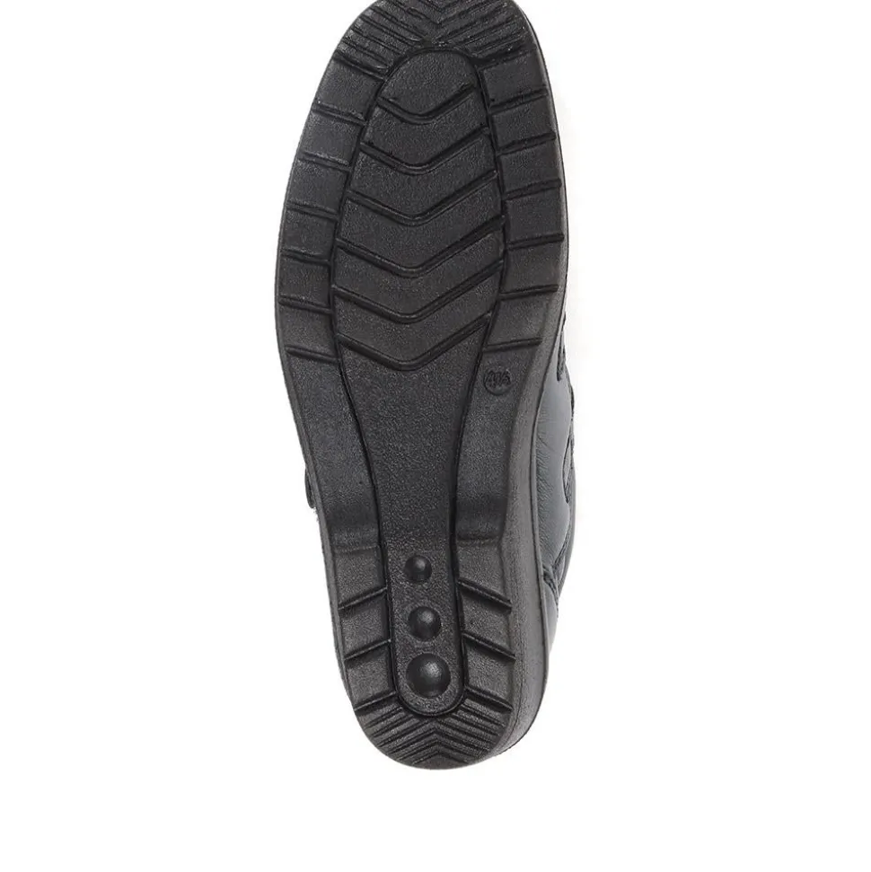 Wide Fit Leather Touch Fasten Shoes - Navy