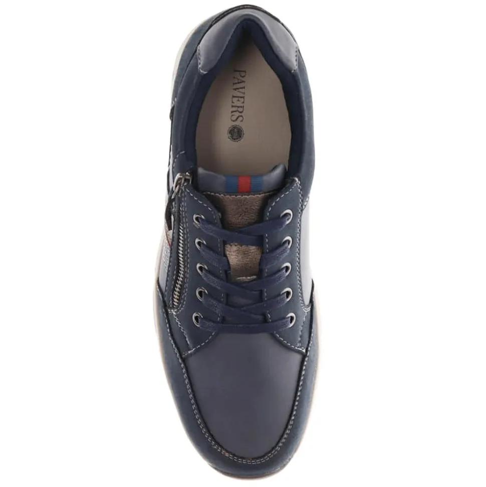 Wide Fit Leather Zip/Lace Trainers - Navy