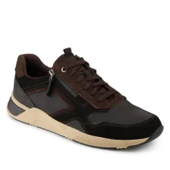 Wide Fit Leather Zip & Lace Up Sporty Trainers - Black