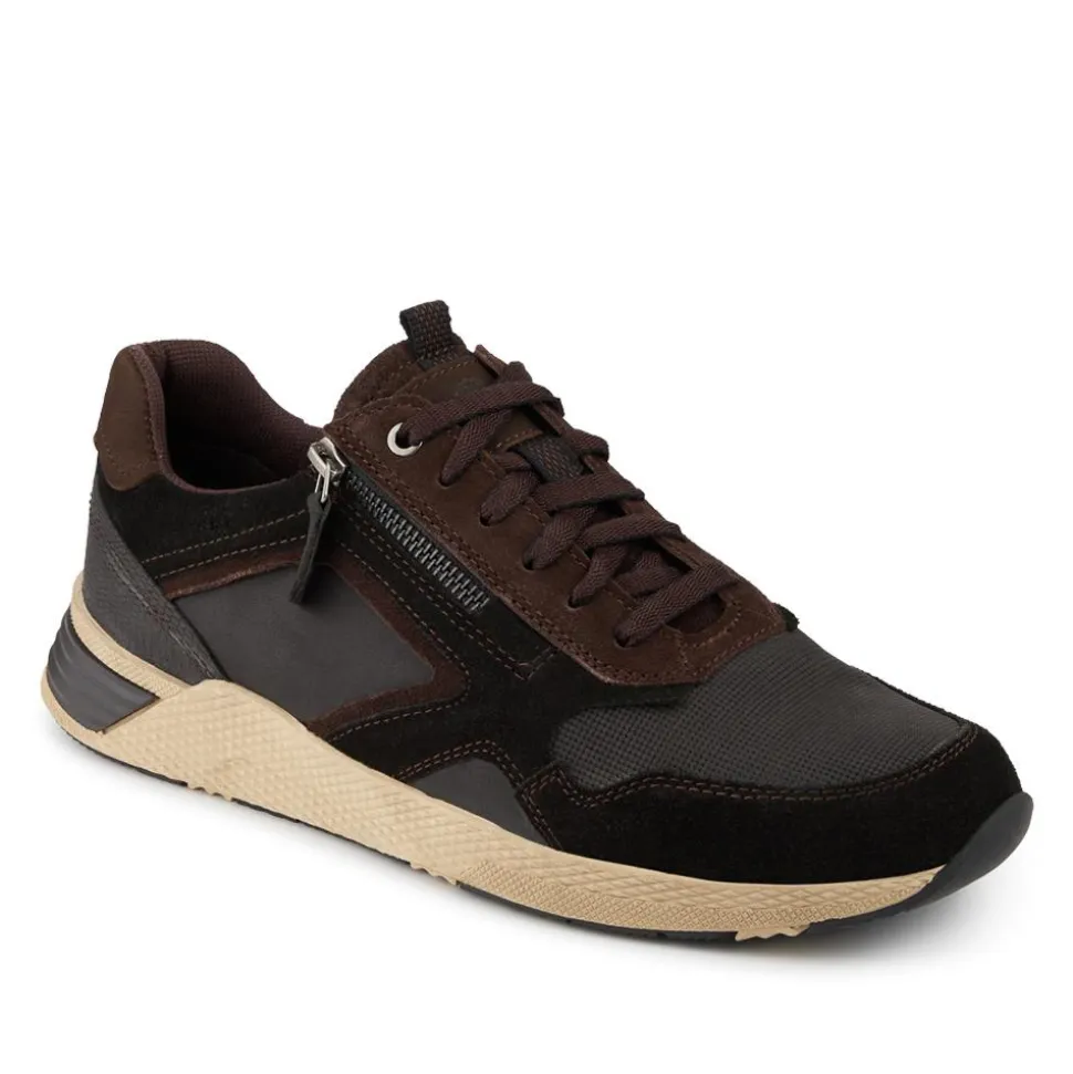 Wide Fit Leather Zip & Lace Up Sporty Trainers - Black