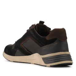 Wide Fit Leather Zip & Lace Up Sporty Trainers - Black