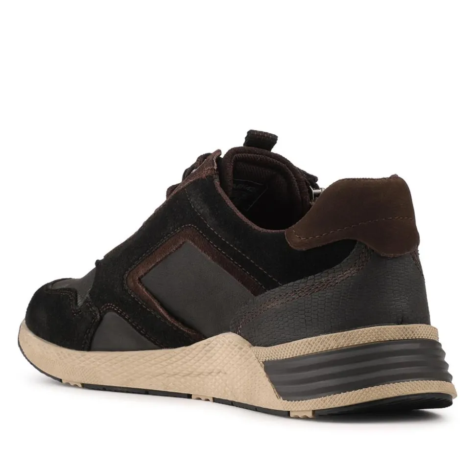 Wide Fit Leather Zip & Lace Up Sporty Trainers - Black