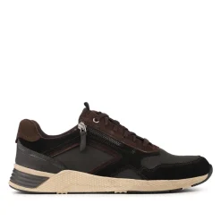 Wide Fit Leather Zip & Lace Up Sporty Trainers - Black