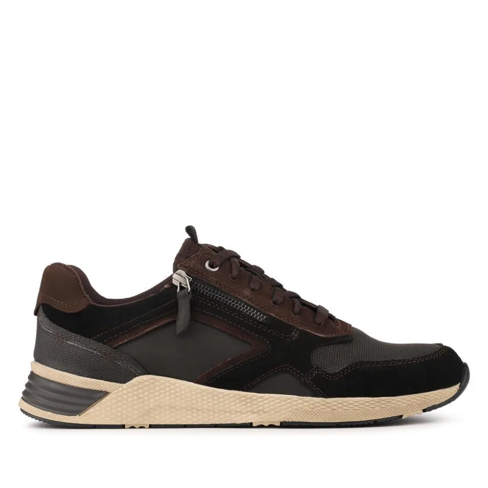 Wide Fit Leather Zip & Lace Up Sporty Trainers - Black