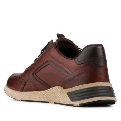 Wide Fit Leather Zip & Lace Up Sporty Trainers - Cognac