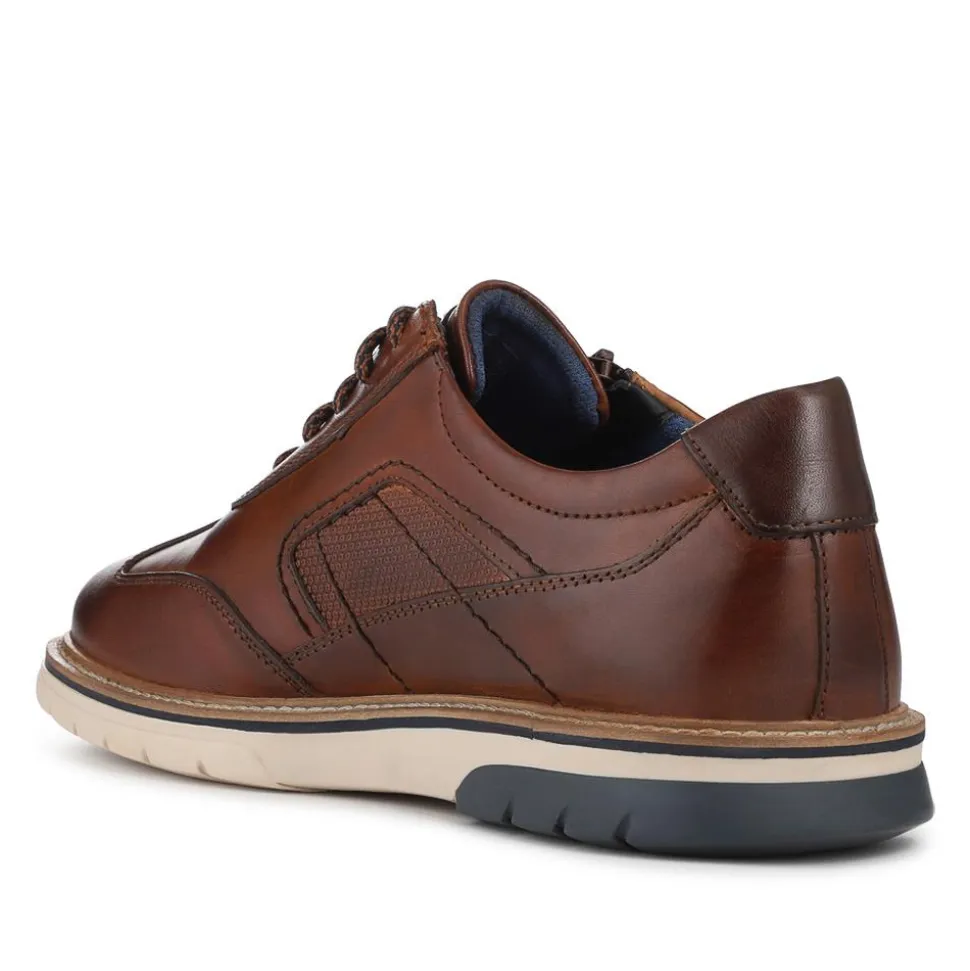 Wide Fit Leather Zip Trainers - Cognac