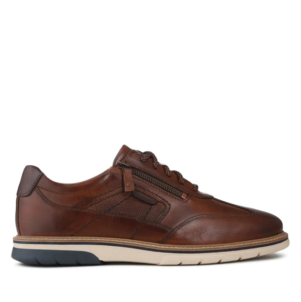 Wide Fit Leather Zip Trainers - Cognac