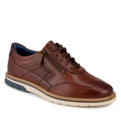 Wide Fit Leather Zip Trainers - Cognac