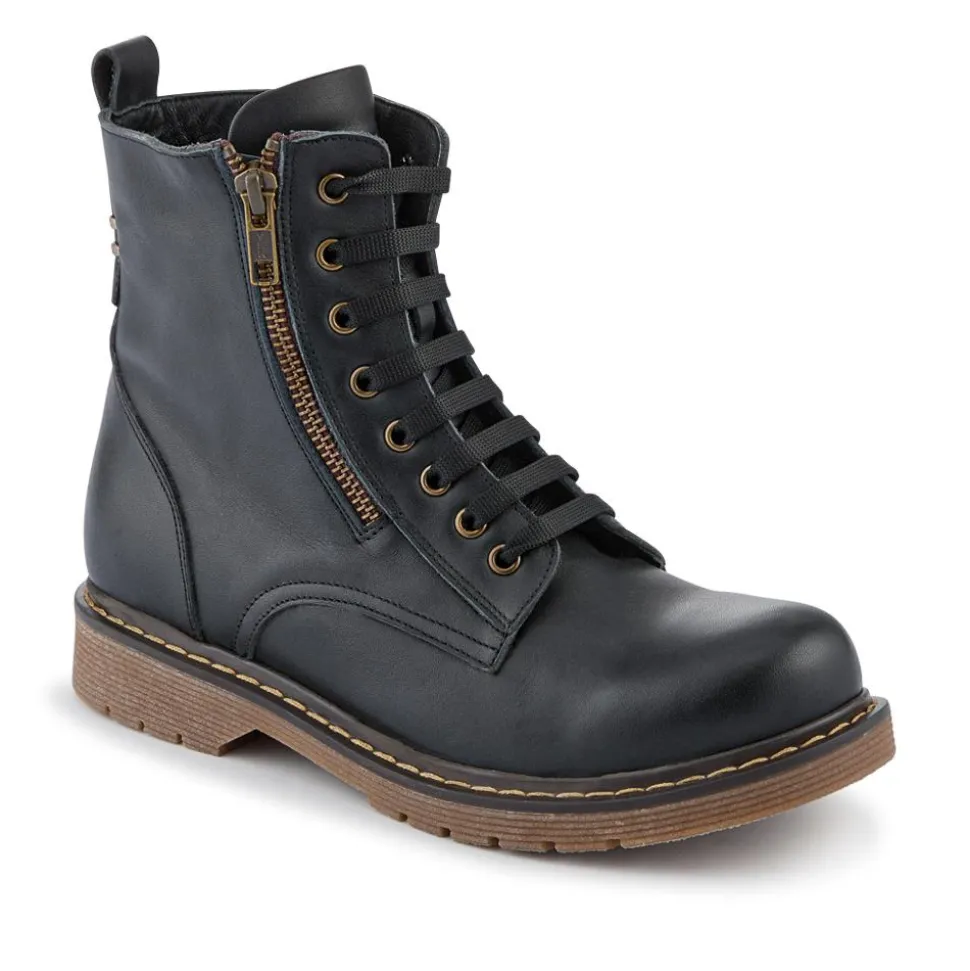 Wide-Fit Leather Zip-Up Boots - Black
