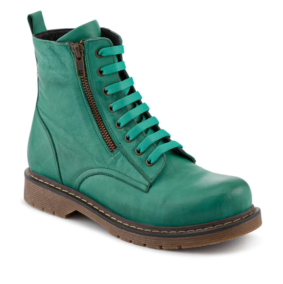 Wide-Fit Leather Zip-Up Boots - Green