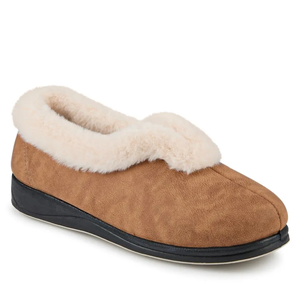 Wide Fit Memory Foam Cosy Slippers - Chestnut