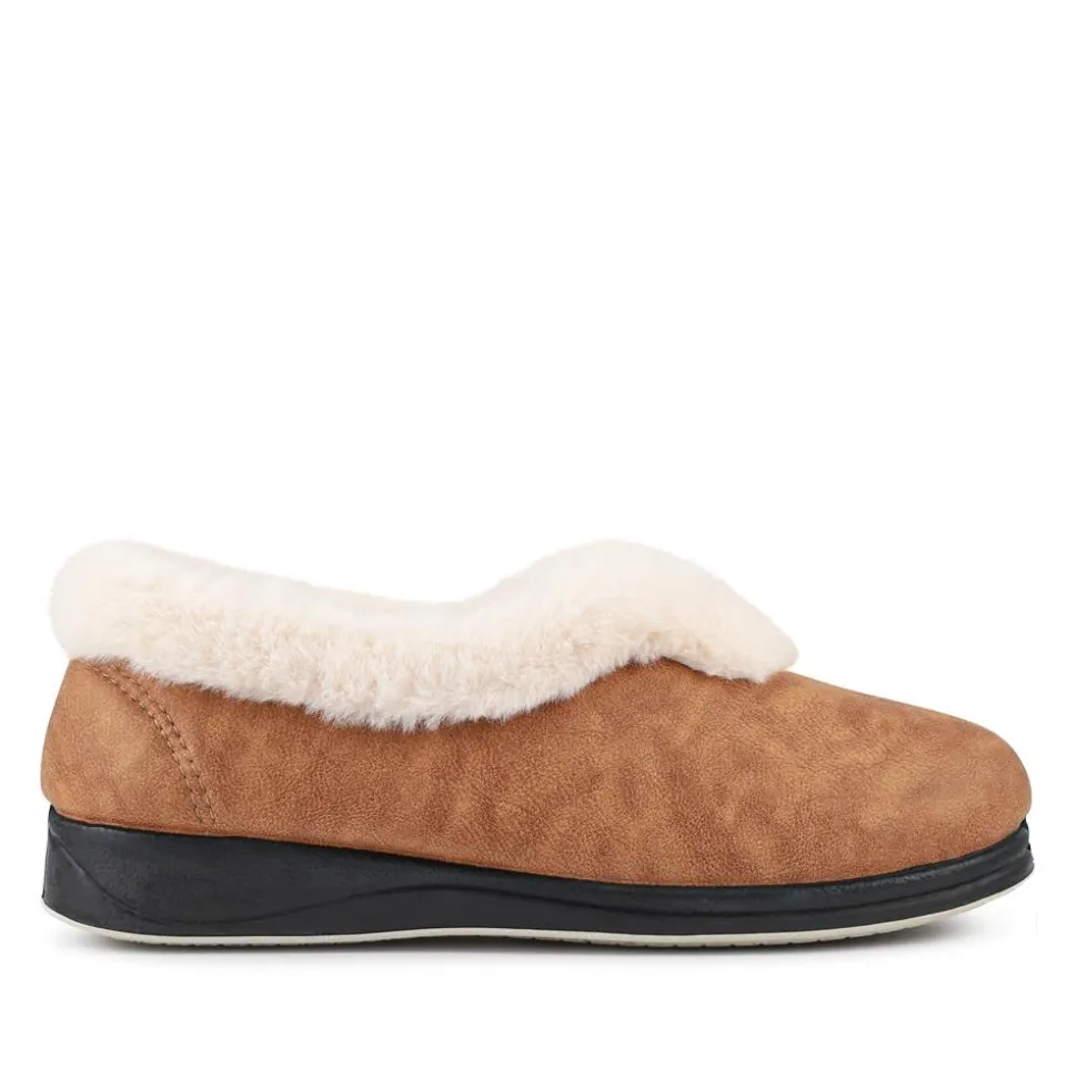 Wide Fit Memory Foam Cosy Slippers - Chestnut