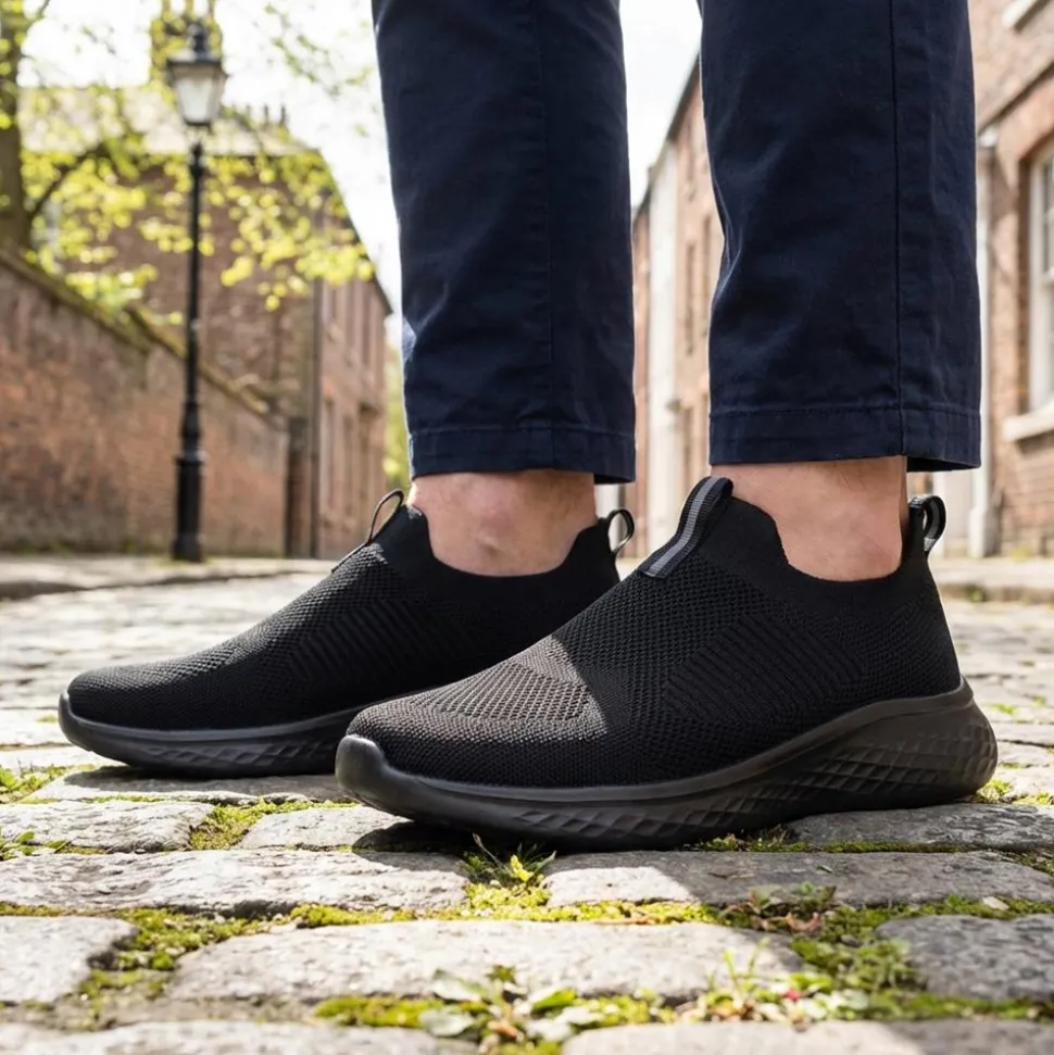 Wide Fit Memory Foam Easy Step In Trainers - Black