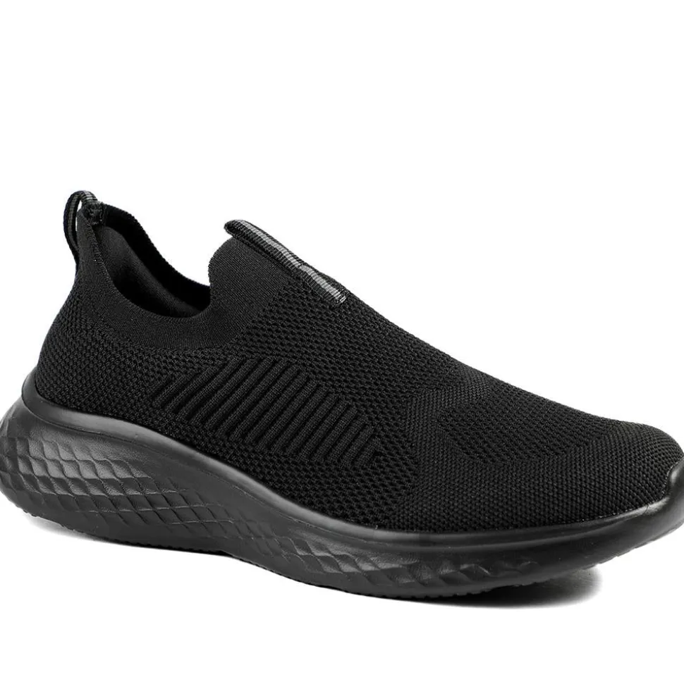 Wide Fit Memory Foam Easy Step In Trainers - Black