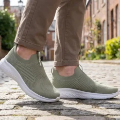 Wide Fit Memory Foam Easy Step In Trainers - Khaki