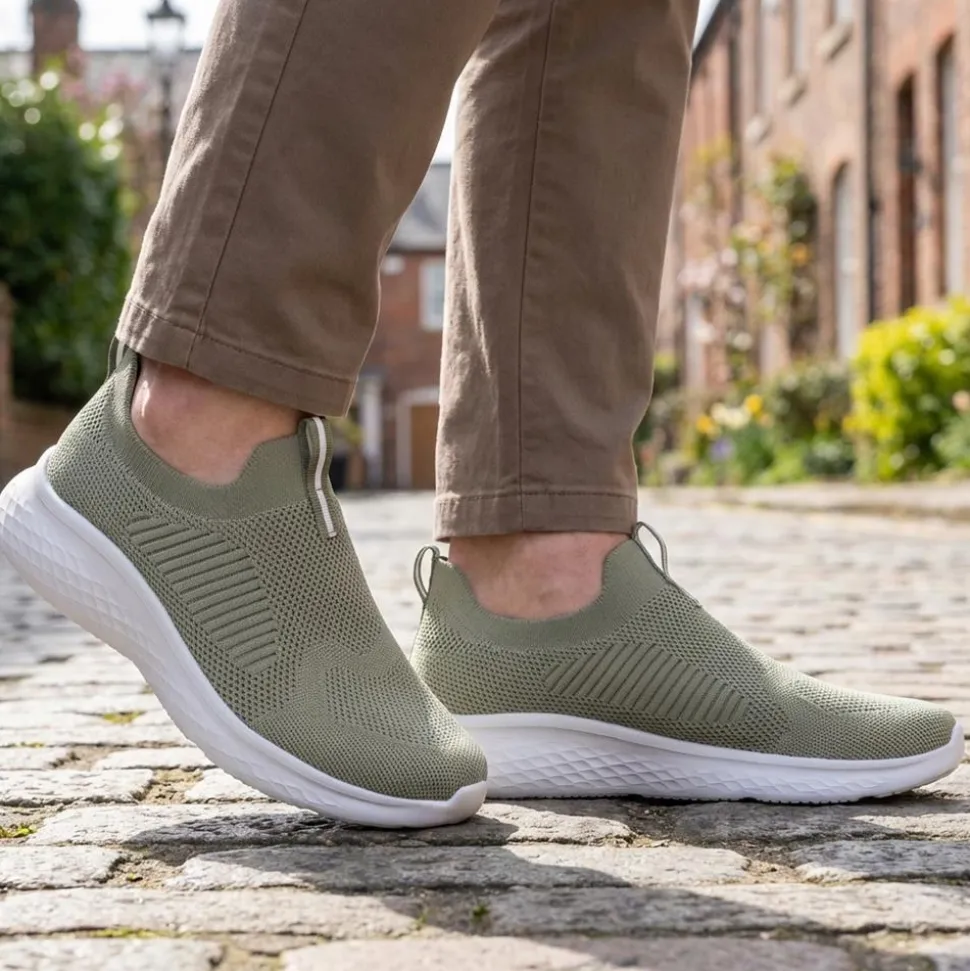 Wide Fit Memory Foam Easy Step In Trainers - Khaki