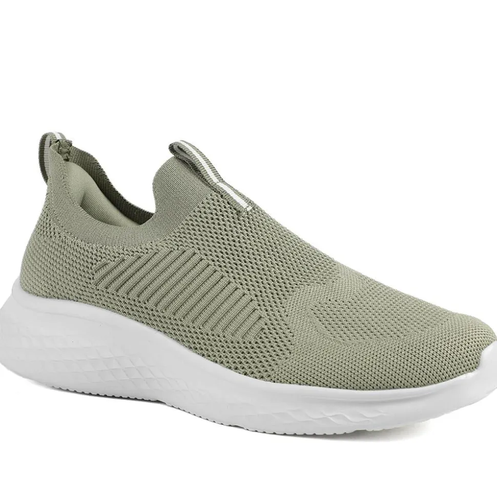 Wide Fit Memory Foam Easy Step In Trainers - Khaki