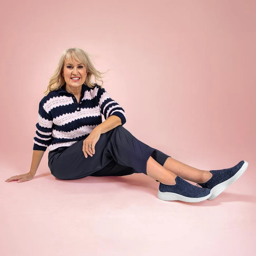 Wide Fit Memory Foam Easy Step In Trainers - Navy