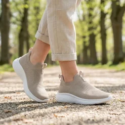 Wide Fit Memory Foam Easy Step In Trainers - Taupe