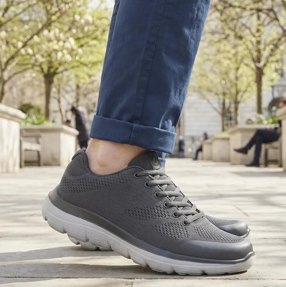 Wide Fit Memory Foam Lace Up Trainers - Charcoal
