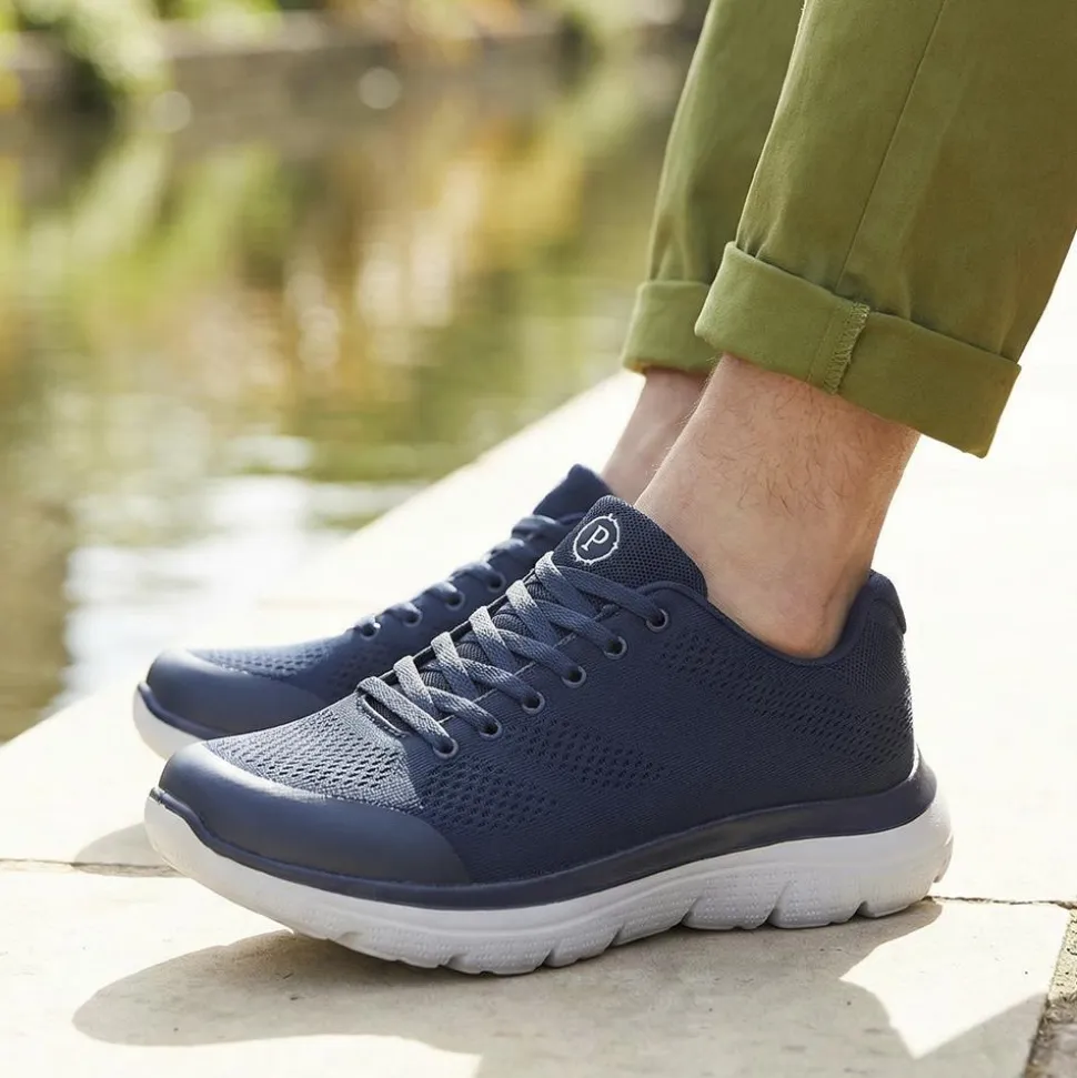 Wide Fit Memory Foam Lace Up Trainers - Navy