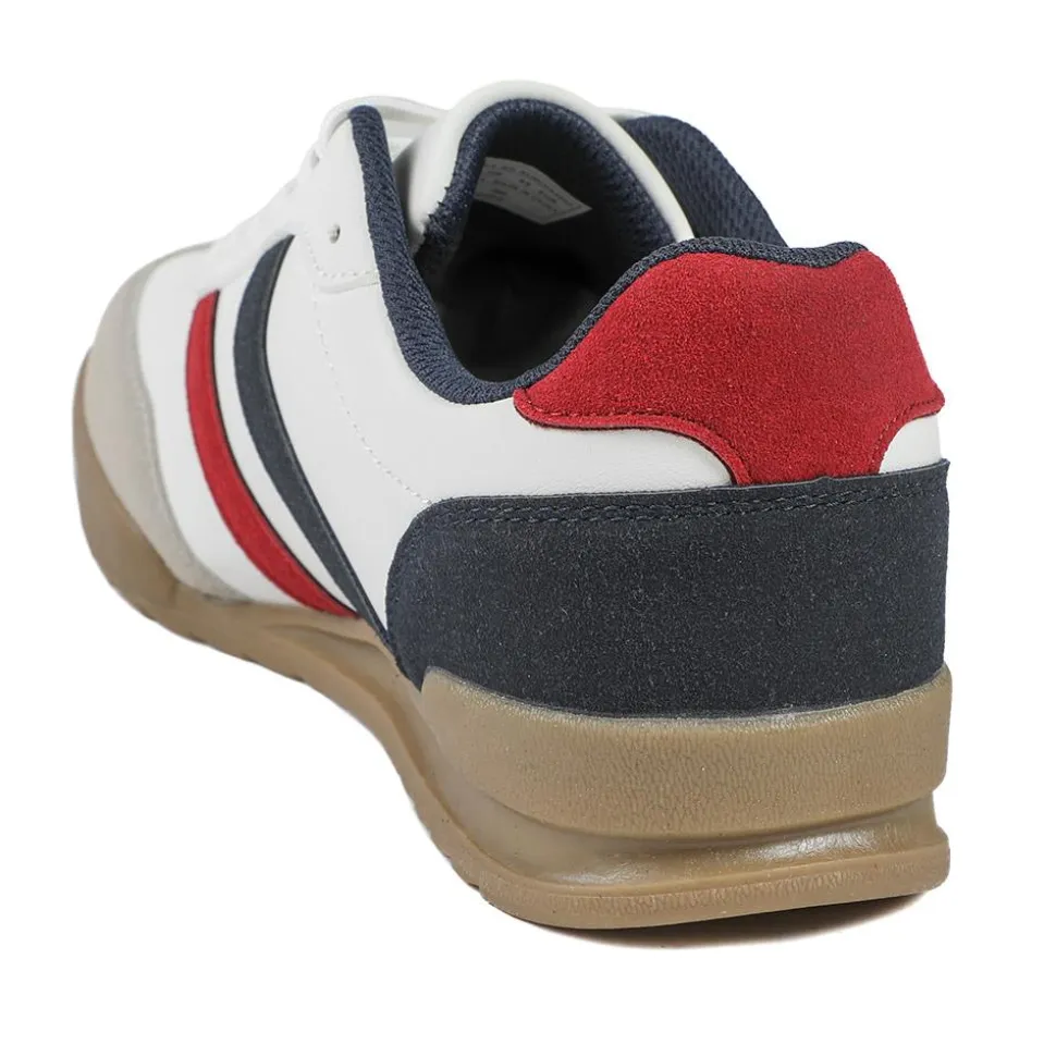 Wide Fit Memory Foam Lace Up Trainers - White-Navy-Red