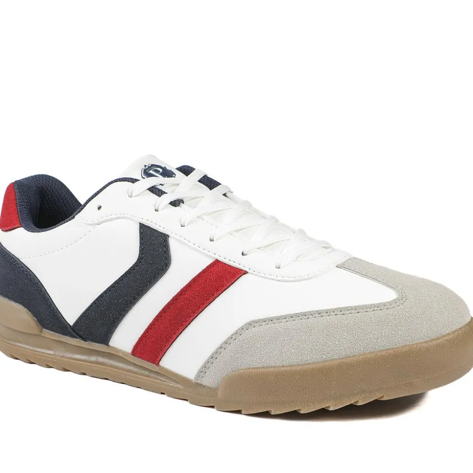 Wide Fit Memory Foam Lace Up Trainers - White-Navy-Red