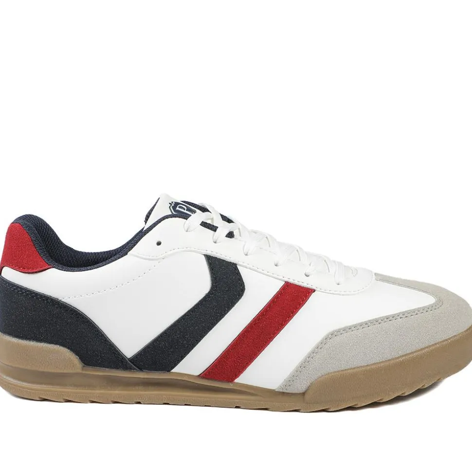 Wide Fit Memory Foam Lace Up Trainers - White-Navy-Red