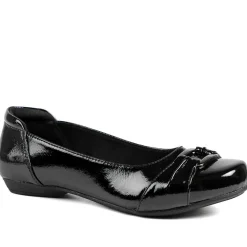 Wide Fit Patent Bow Detail Ballet Flats - Black Patent