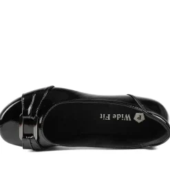 Wide Fit Patent Bow Detail Ballet Flats - Black Patent