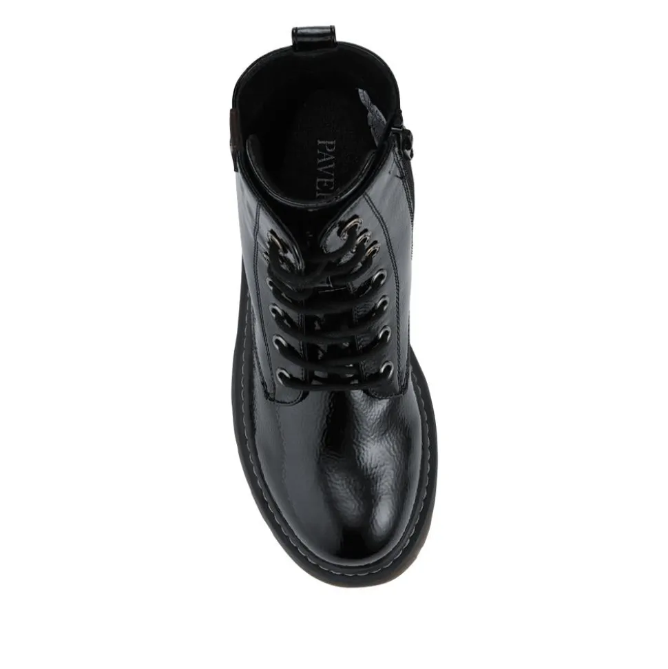 Wide Fit Patent Military Boots - Black Patent