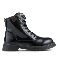 Wide Fit Patent Military Boots - Black Patent