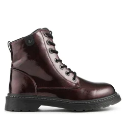 Wide Fit Patent Military Boots - Burgundy Patent