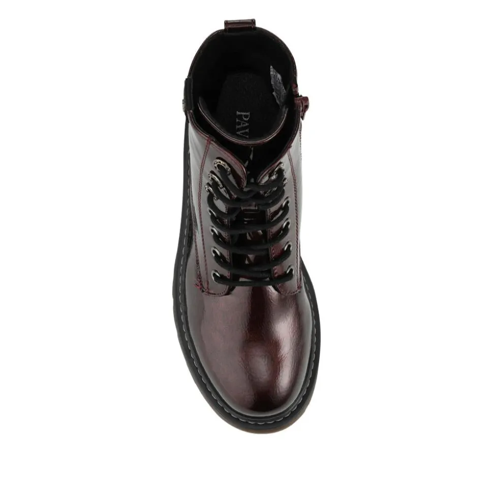 Wide Fit Patent Military Boots - Burgundy Patent