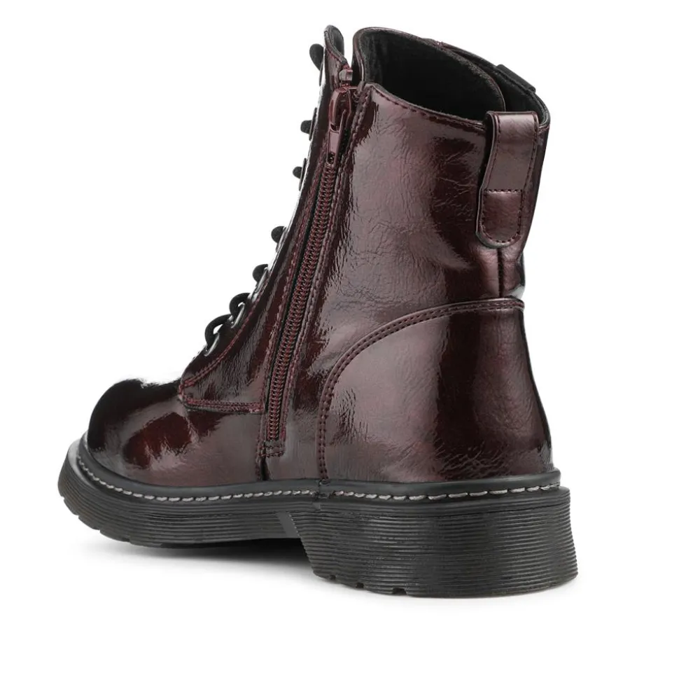 Wide Fit Patent Military Boots - Burgundy Patent